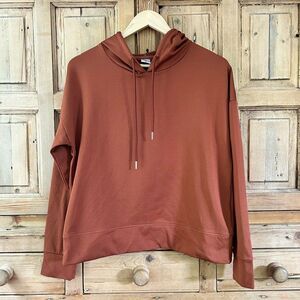 Senita‎ Small Burnt Orange Fleece Lined Athletic Hoodie Sweatshirt Cross Back